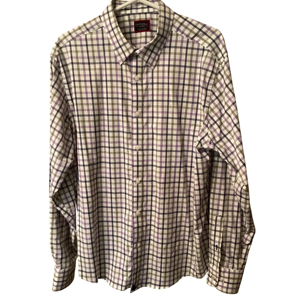 UNTUCKit Hawkins Mens XL Regular Fit Purple Plaid Performance Button Down Shirt